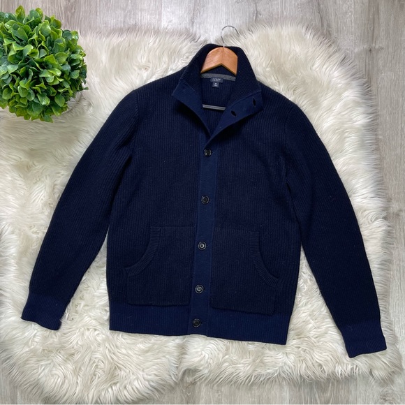 J. Crew Other - J Crew Wool Shawl-Collar Lambswool Navy Blue Cardigan Sweater